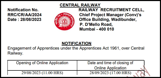 Central Railway Apprentice Recruitment 2023