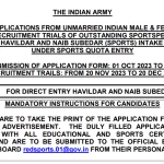 Indian Army Sports Quota Recruitment 2023 Official Notification